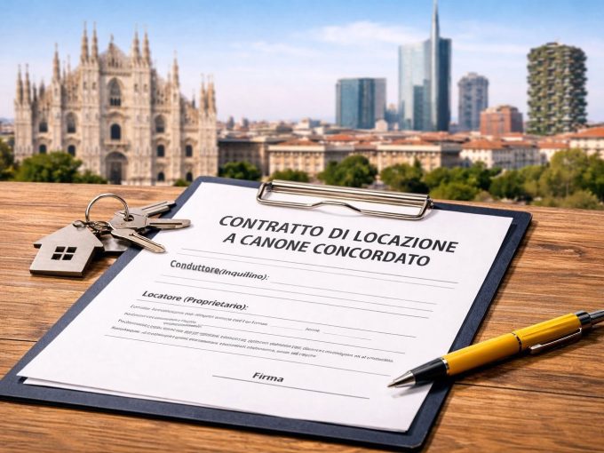 contratto a canone concordato con sfondo di Milano