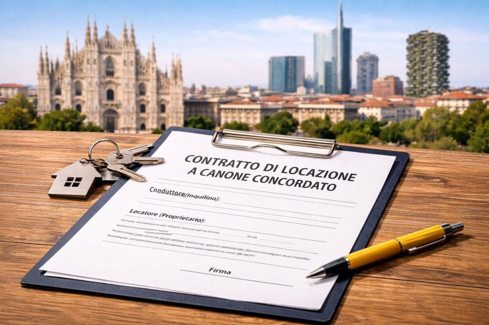 contratto a canone concordato con sfondo di Milano